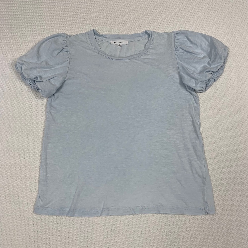 Jane + Delancey Women Light Blue Cotton Slub Puff Sleeve Tee Shirt Small